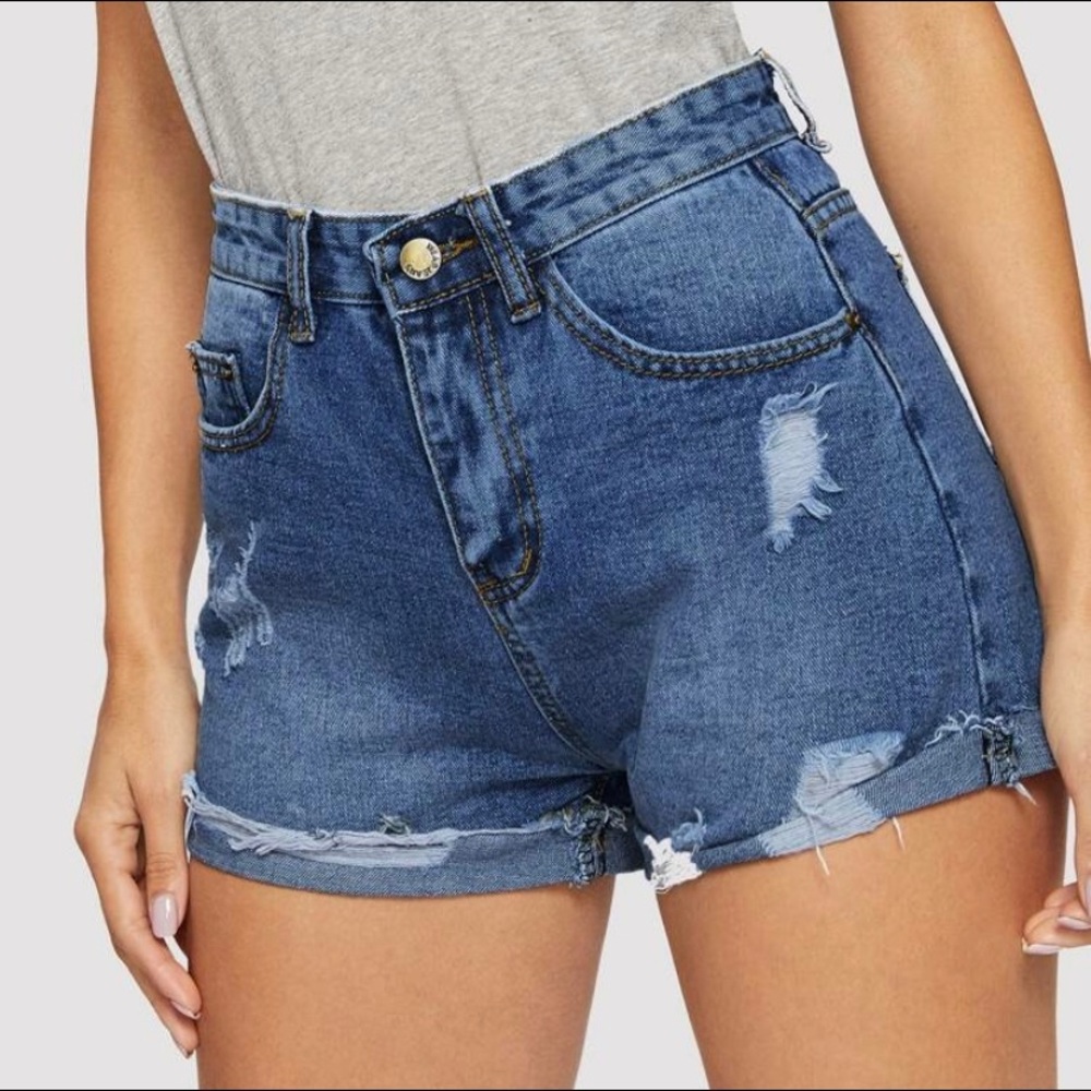 NWOT Ripped Cuffed Hem Denim Shorts